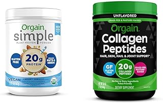 Orgain Organic Simple Vegan Protein Powder, Vanilla with Collagen Peptides Powder - Plant Based Protein, Hair Skin Nail Joint Support - 1.25lb 1lb