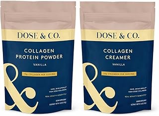 DOSE & CO. Vanilla Protein & Creamer Bundle – 14.8 oz + 12 oz | 20g Whey Protein + Hydrolyzed Type I & III Peptides | Supports Hair, Skin & Nails | Non-GMO, Gluten Free