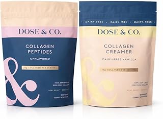 DOSE & CO. Pure Collagen Peptides Powder & Dairy-Free Creamer, Hydrolyzed Bovine Collagen Type I & III with Protein, Healthy Hair, Skin & Nails, Non-GMO, Preservative & Gluten Free, 2 x 9.6 oz