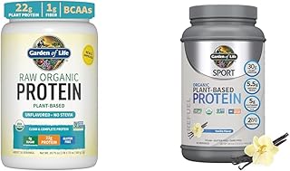 Garden of Life Organic Vegan Unflavored Protein Powder 22g Complete Plant Based Raw Protein & Organic Vegan Sport Protein Powder, Vanilla - Probiotics, BCAAs, 30g Plant Protein