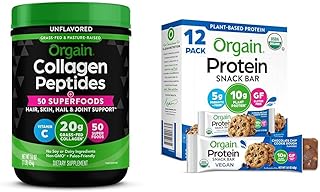Orgain Hydrolyzed Collagen Powder + 50 Organic Superfoods, 20g Collagen Organic Vegan Protein Bars, Chocolate Chip Cookie Dough - 10g Plant Based Protein Bundle