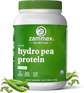 Zammex Organic Pea Protein Powder, 26g Protein, BCAA, Plant Based 100% Vegan Pea Protein, Gluten Free, Easy to Digest (2.62lbs, Natural)