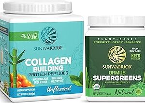 Organic Greens Probiotic Powder & Vegan Collagen Protein Powder Set | Bundle & Save | Non-GMO No Added Sugar Soy or Dairy (20 Servings Vegan Collagen Booster, 45 Servings Greens)
