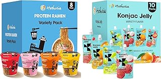 Hethstia High Protein Ramen & Collagen Konjac Jelly Bundle – Plant-Based Protein Ramen Cups with Collagen Peptide Drinkable Jelly, Vegan, Non-Fried, Low Calorie, Healthy Meal & Snack Combo