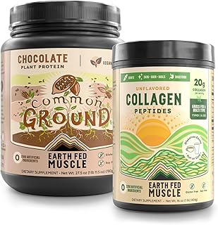 Earth Fed Muscle Vegan Protein & Collagen Bundle – Chocolate Plant-Based Protein Powder + Unflavored Collagen Peptides – Clean Recovery & Beauty Support – Gluten-Free, Dairy-Free, Keto Friendly