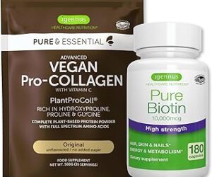 Vegan Collagen Protein Powder + Pure Biotin High Strength 10,000mcg Vegan Bundle, for Skin, Hair & Nails, by Igennus