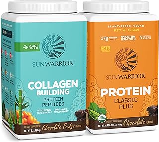 Sunwarrior Plant-Based Collagen Building Powder | 40 Servings, Chocolate Flavored & Vegan Protein Powder | USDA Organic 30 Servings, Chocolate Flavored