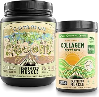 Earth Fed Muscle Vegan Wellness Pack – Plant-Based Vanilla Protein Powder + Grass-Fed Collagen Peptides – Clean Energy, Muscle Recovery, Hair, Skin & Joint Support – Gluten Free & Keto Friendly – 2 Pa