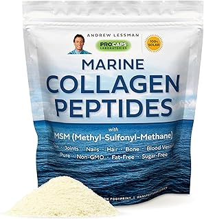 ANDREW LESSMAN Marine Collagen Peptides Powder and MSM 120 Servings - Supports Radiant Smooth Soft Skin, Comfortable Joints. Pure. Super Soluble No Fishy Flavor No Additives Non-GMO